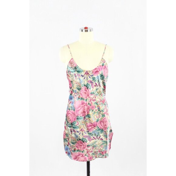Vintage POTPOURRI Floral Satin Scoop Neck Slip Dress, Size S - Picture 1 of 10